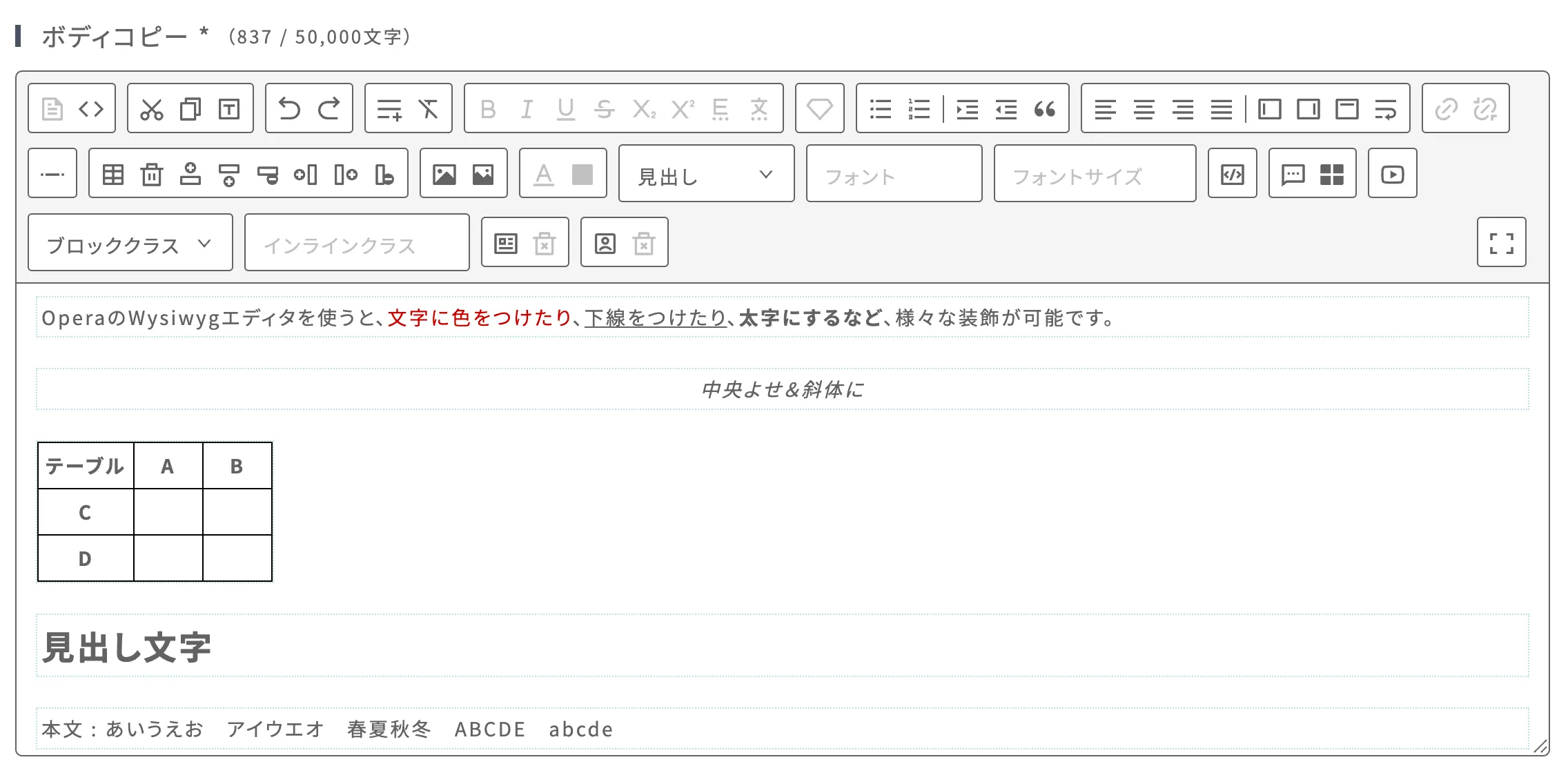 Wysiwygエディタの画面